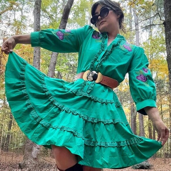 COASTAL COWGIRL 🤠 incredible SEA GREEN Ladyform babydoll dress w/ circle skirt - Picture 8 of 8